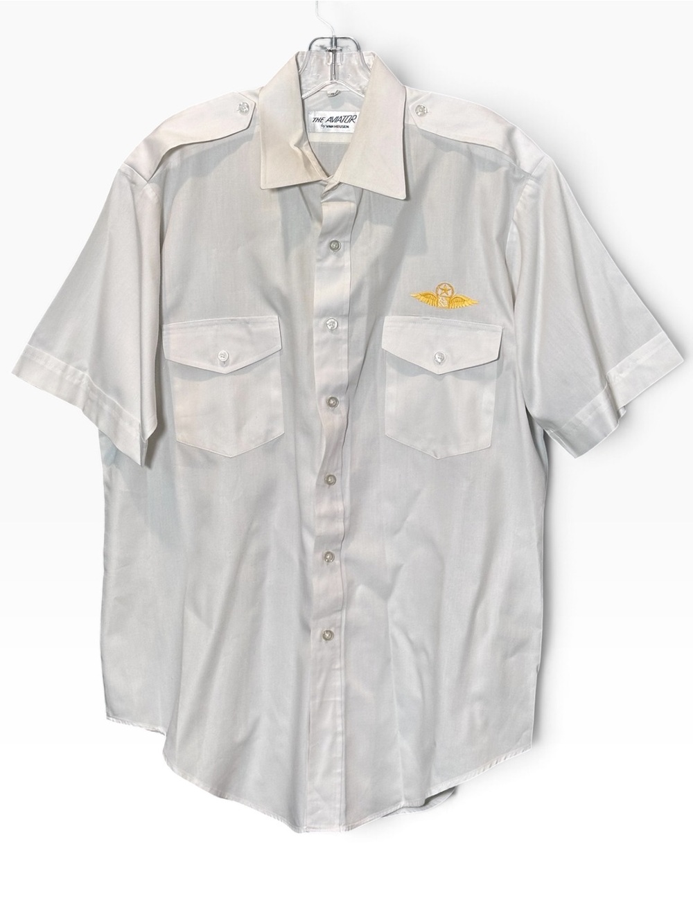 Van Heusen The Aviator Pilot Shirt 16 1/2 Vintage Button Up Embroidered Wings